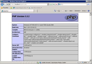Ausgabe von phpinfo() nach erfolgreichem Einrichten &uuml;ber den Webplattform-Installer