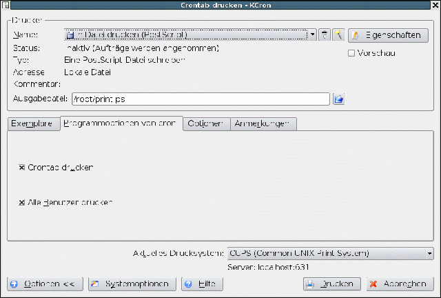 crontab drucken